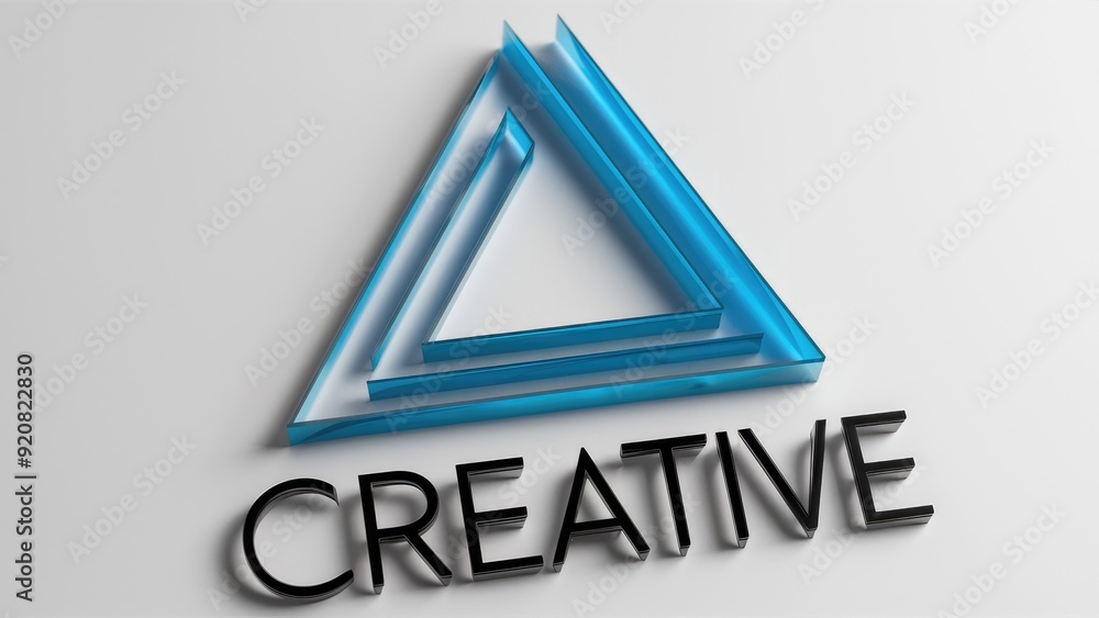 Poster bold electric blue triangle graphic featuring the word creative below designed with parallel slopes 
