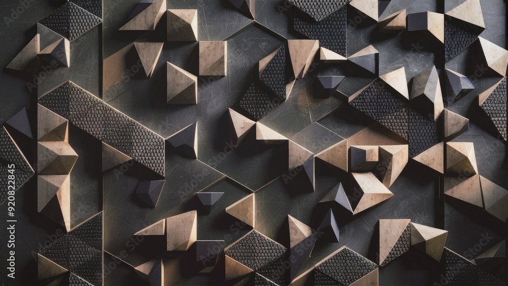Poster abstract geometric cube tiles and mosaic wall backdrop featuring hexagonal patterns black and gray c