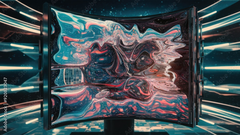Poster abstract representation of a malfunctioning digital display featuring vibrant distortions and glitch