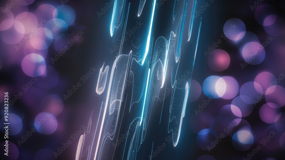 Poster abstract blue vertical light streaks with bokeh effect background