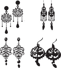   silhouette of clean vector Earrings set isolated on white background