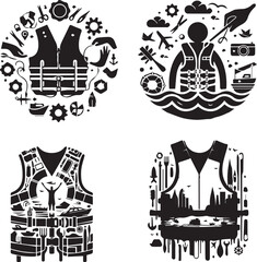   silhouette of clean vector Life jacket set isolated on white background