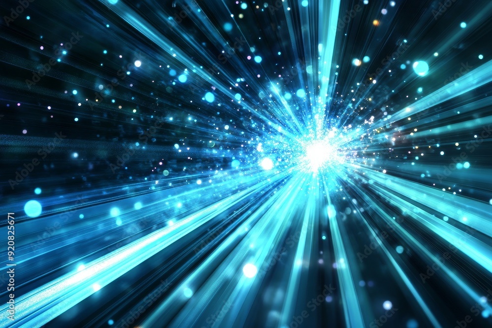 Poster an abstract background of blue glowing dots with form lines