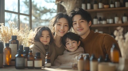 Obraz premium Warm Family Embracing in Cozy Household Interior with Natural Lighting