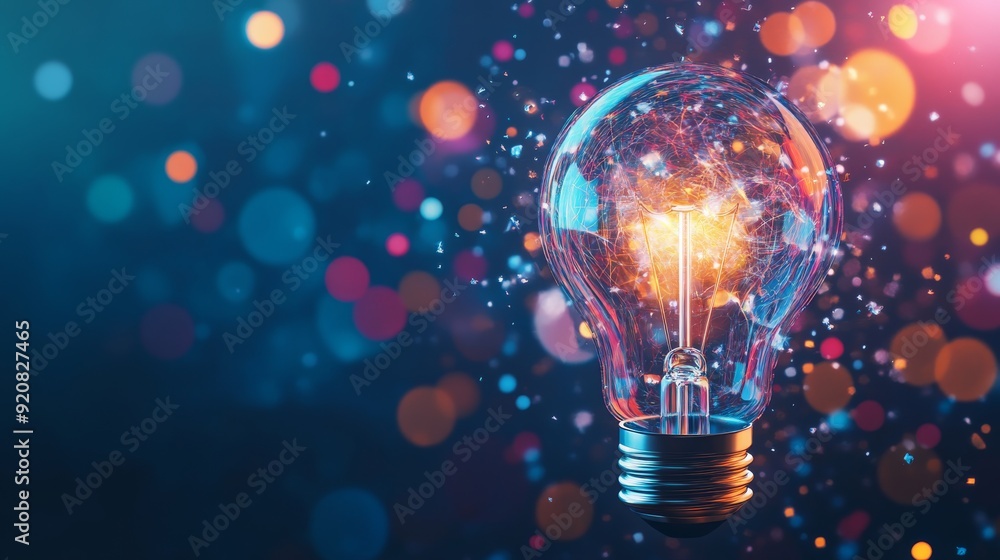 Wall mural a light bulb with colorful abstract shapes floating around, symbolizing innovation and smart thinkin