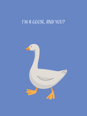 Postcard of a cute gray goose. Vector illustration