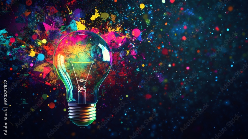 Wall mural a light bulb with colorful abstract shapes floating around, symbolizing innovation and smart thinkin
