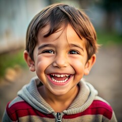 portrait of a little child. Photo of a little boy. Smiling child. Cheerful boy with a wide smile.