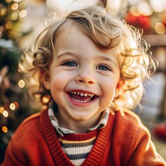 portrait of a little child. Photo of a little boy. Smiling child. Cheerful boy with a wide smile.