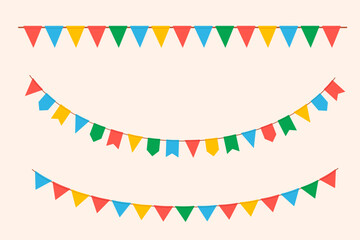 Fototapeta premium Hanging carnival garlands. Color party flags for kids. Vector illustrations set