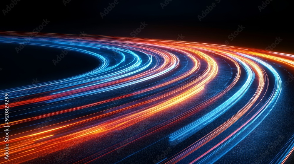 Poster background with colorful glowing lines and a futuristic minimalist design in 3d.