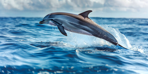 Fototapeta premium Dolphins jumping out of the water with the sun behind them