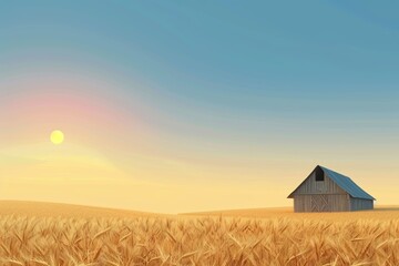 Old church in a field under a cloudy sky - film photo. Beautiful simple AI generated image in 4K, unique.