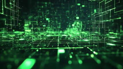 Naklejka premium An abstract cyber space environment background made from futuristic digital matrix particles grids