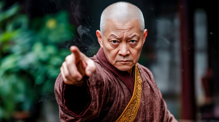 Kung Fu Master in Action A captivating image showcasing an experienced Kung Fu master demonstrating his skill and focus in a powerful stance emphasizing discipline strength, and the art of martial art