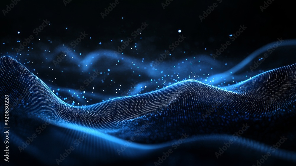 Poster cybernetic particles. low poly mesh. flow. abstract polygonal low poly wave background with connecti