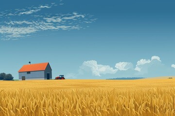 Old church in a field under a cloudy sky - film photo. Beautiful simple AI generated image in 4K, unique.