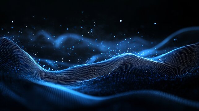 Cybernetic particles. Low poly mesh. Flow. Abstract polygonal low poly wave background with connecting dots and lines. 3D rendering.