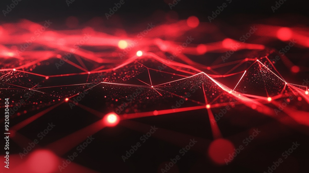 Poster red polygonal space. molecular structure and communication. data network connections. big data digit