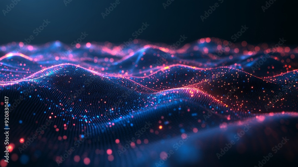 Poster data visualization. cybernetic particles. low poly mesh. flow. wave. abstract polygonal low poly wav