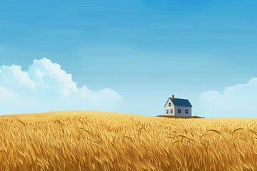 Naklejka premium Old church in a field under a cloudy sky - film photo. Beautiful simple AI generated image in 4K, unique.