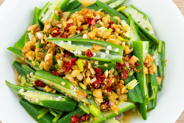 A dish of Chinese home cooking: okra salad