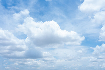 A bright blue sky with fluffy white clouds on a sunny day