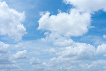 Bright blue sky with fluffy white clouds on a sunny day