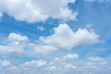 Bright blue sky with fluffy white clouds on a sunny day