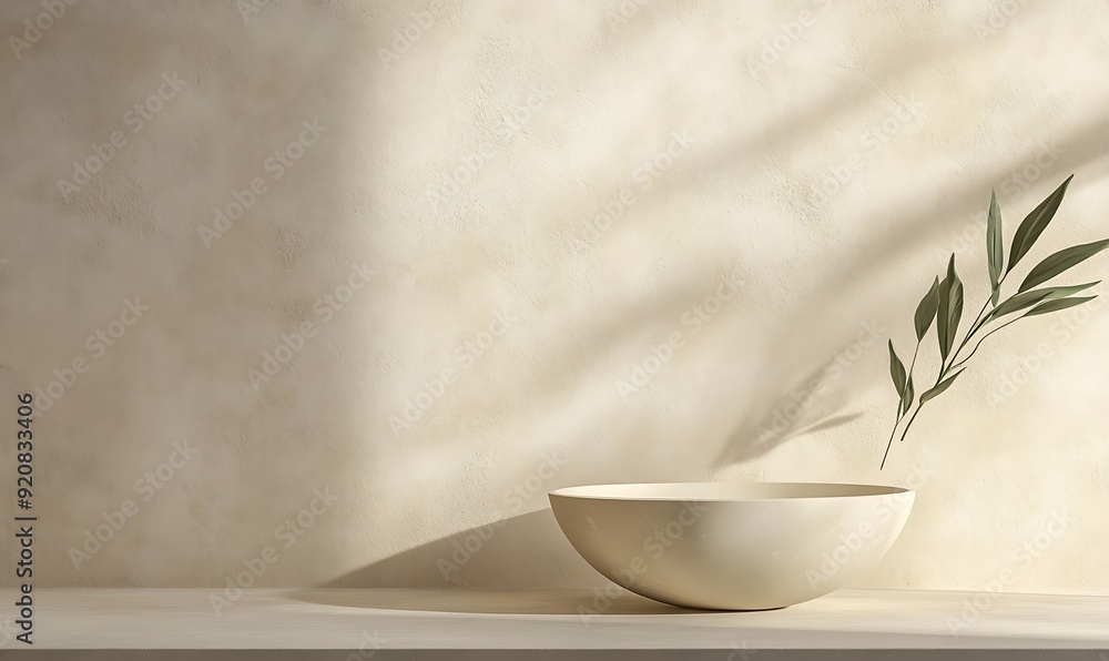 Poster 3D Rendering of a Product Display with Smooth Ceramic Surface on a Textured Beige Background