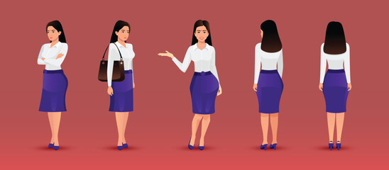 Indian office girl character with poses vector design