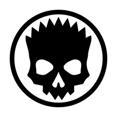 Black skull icon illustration. Comic style. T-shirt print for Horror or Halloween. Hand drawing illustration isolated on white background. Vector EPS 10