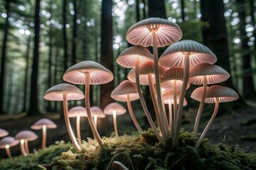 Fototapeta premium Poisonous mushrooms. Toadstools. Hallucinogenic mushrooms. Glowing mushrooms. An image to illustrate themes related to nature, fantasy, fairy tales and magic.