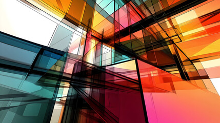 Modern Architecture Abstract with Intersecting Planes and Bright Hues - An illustration of modern architecture with intersecting planes and bright hues, forming an abstract 