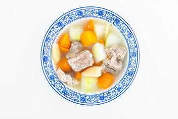 A bowl of carrot, winter melon and pork ribs soup