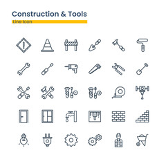 construction and tools line icon set vector