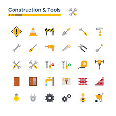 construction and tools flat icon set vector