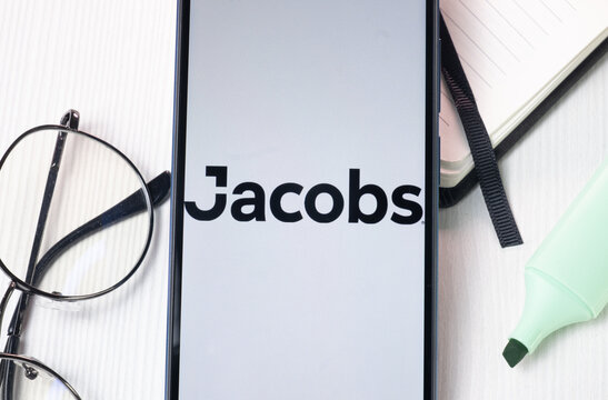 New York, USA - 1 August 2024: Jacobs Engineering Logo on Phone Screen, Company Icon on Display