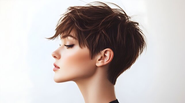 Captivating Windswept Pixie Cut with Textured Layers on White