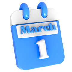 March Realistic Calendar Icon 3D Illustration Date March 1