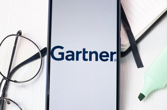 New York, USA - 1 August 2024: Gartner Logo on Phone Screen, Company Icon on Display