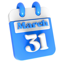 March Realistic Calendar Icon 3D Illustration Date March 31