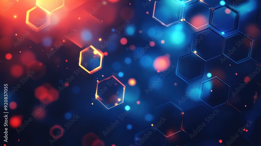 Poster abstract hexagon pattern with red and blue lights