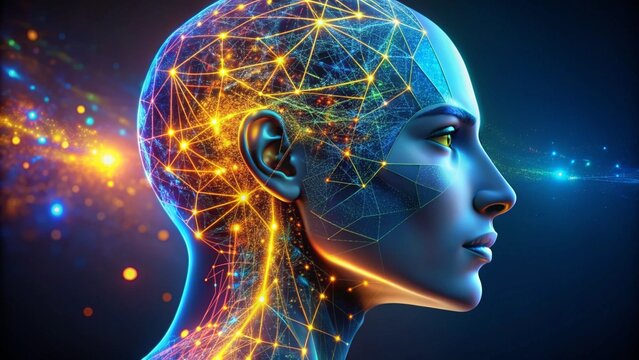 head with binary code background