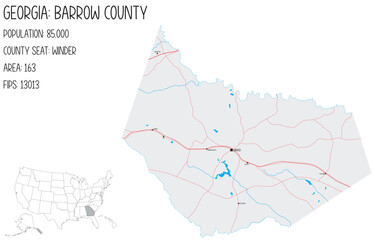 Large and detailed map of Barrow County in Georgia, USA.
