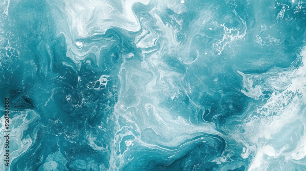 Poster Teal marble effect with intricate white swirls, creating a visually stunning abstract design ideal for creative backgrounds and artistic wallpaper.