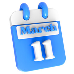 March Realistic Calendar Icon 3D Illustration Date March 11