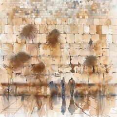 Sacred Western Wall Prayer Moment in Jerusalem Watercolor Painting