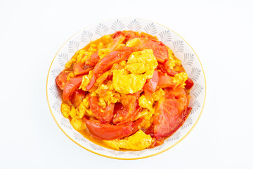 A dish of home-cooked tomato scrambled eggs