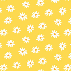 Bright pattern with daisies on yellow background. Vector illustration